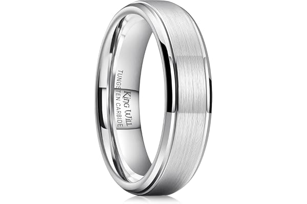 King Will Tungsten Carbide Rings For Men Wedding Bands Matte Brushed Step Edged High Polish Finish Comfort Fit