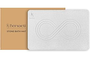 BERXOETI Stone Bath Mat, Diatomaceous Earth Bath Mat Stone - Ultra Quick Drying Stone Bath Mat | Non-Slip, Dry Fast Solid Super Absorbent Stone Bath Mats for Bathroom, Stone Shower Mat - 23.6 x 15.4" Grey