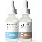 Natural Outcome Hyaluronic Acid and Glycolic Serum - Night and Day Anti Aging Facial Serum and Hydrating Serum Set 1 oz Each, Vegan, Cruelty Free & Fragrance Free
