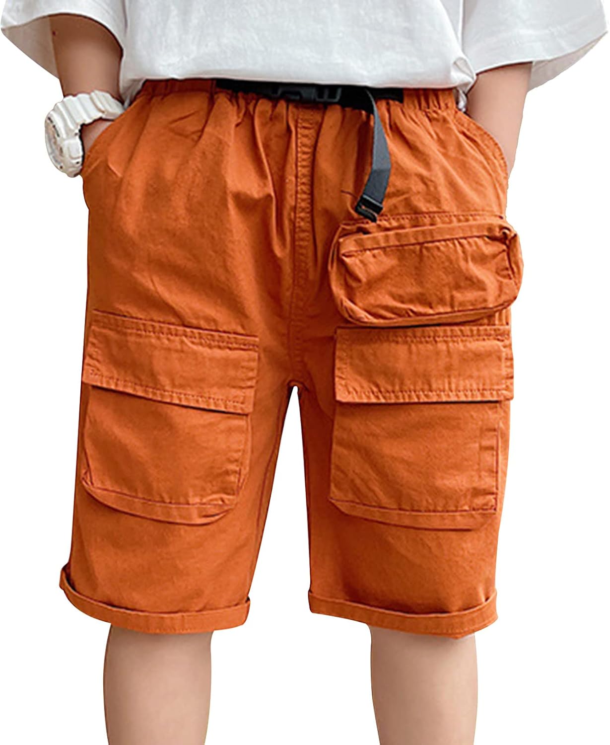 LiiYii Kids Boys Cargo Shorts Elastic Waist Multi Pockets
