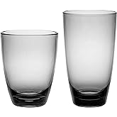 KLIFA- ETON- 15.2 & 20.8 ounce, Set of 8, Acrylic Tumbler & Highball Drinking Glasses Set, Stackable Plastic Drinkware, Dishwasher Safe Cups, Gray-Black