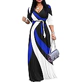 FANDEE Plus Size Maxi Dress for Women Casual Summer Sundress V-Neck 3/4 Sleeve