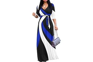 FANDEE Plus Size Maxi Dress for Women Casual Summer Sundress V-Neck 3/4 Sleeve