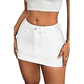 ELLEVEN Women's Y2k Stretchy Denim Mini Skirt Low Rise Casual Sexy Bodycon Jean Skirt with Pockets