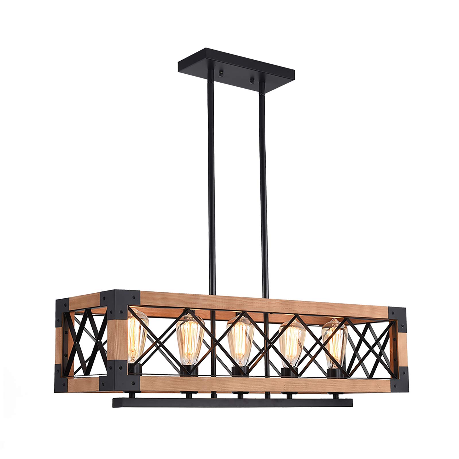 OYIPRO Pendant Lamp Wood, 5-Light Chandelier Light, Kitchen Island Lighting Dining Table Lamp,E27 Base Adjustable Height, for Kitchen, Dining Room, Restaurant, Bar