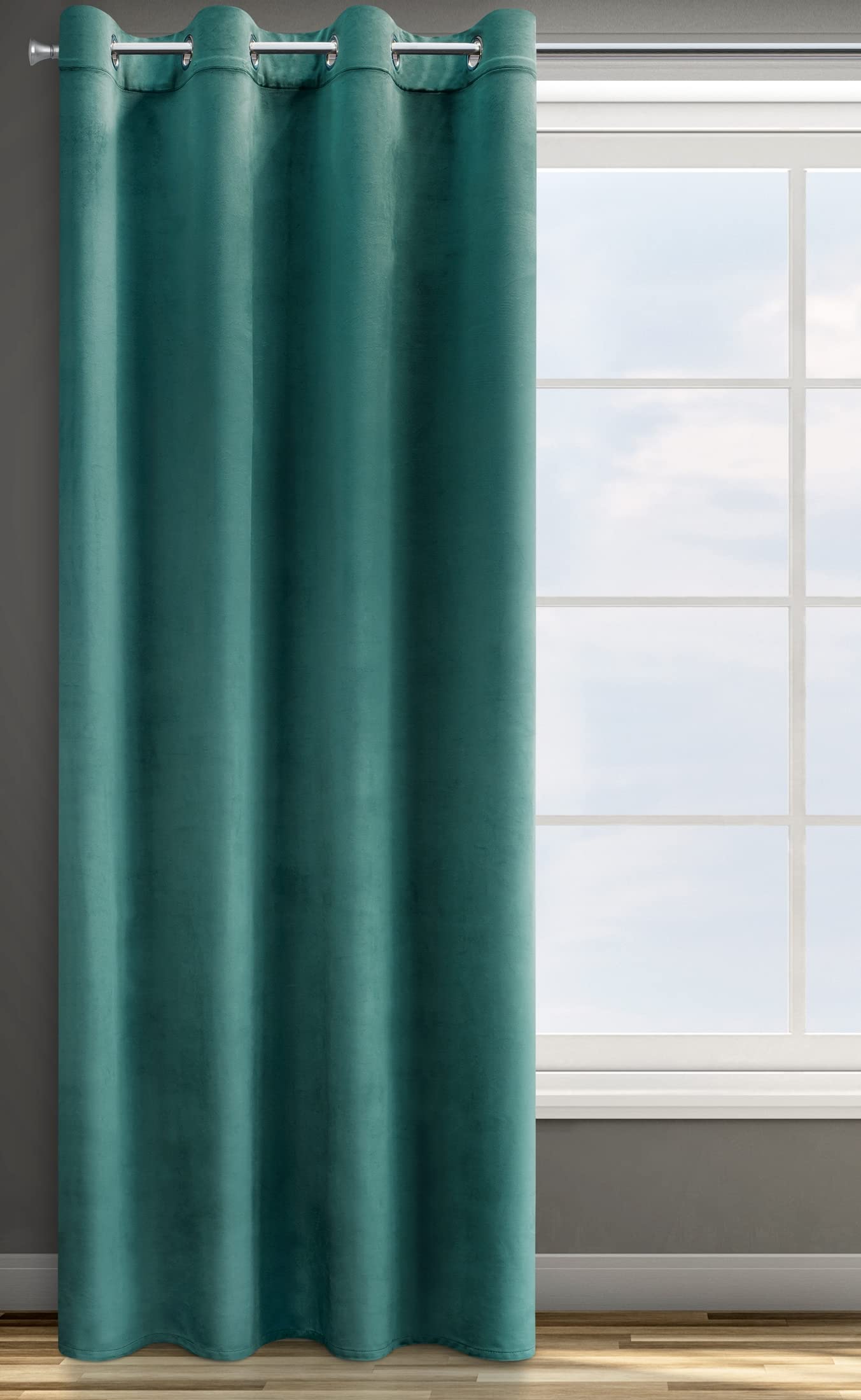 Eurofirany Design91 ROSA Soft Plain Opaque Velvet Curtain with Eyelets - 1 Unit, Fluffy Panel Drape Classic Glamour Elegant Living Room Bedroom, W55 x L98, Dark Turquoise