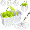 MASTERTOP Spin Mop Cleaning System,Mop and Bucket with Wringer Set for Floor Cleaning,Separate Clean and Dirty Water,Small Spinning Mop with 3 Washable Microfiber Mop Pads