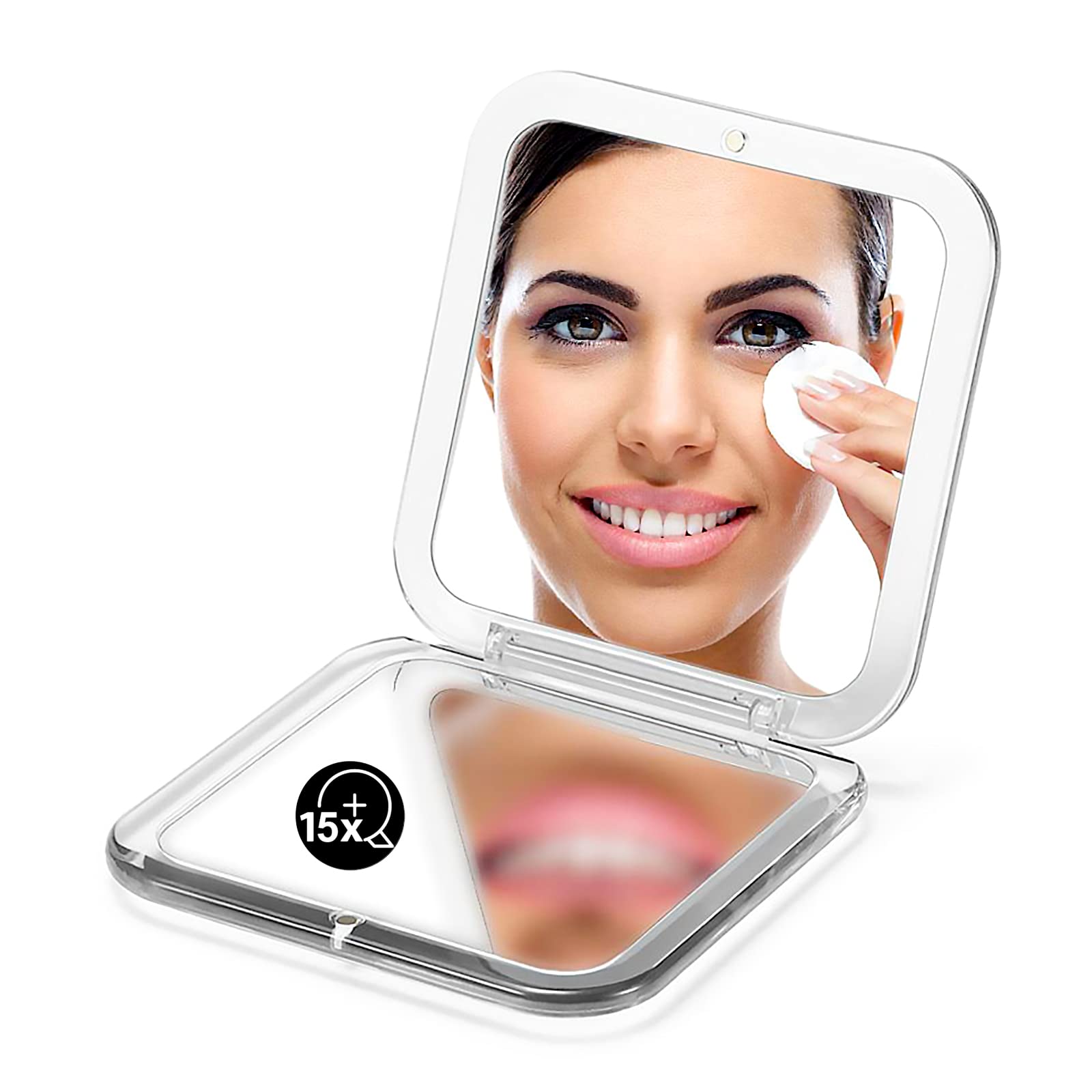 OMIRO Compact Mirror, 1X/15X Magnifying Travel Mirror, Pocket Mirror for Handbag-Foldable, Lightweight, Square, 8.9 cm (Silver) — image 1