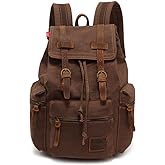 koolehaoda Vintage Canvas Backpack Rucksack Unisex Casual Backpack for 12-17" Laptop Backpack Travel Camping Hiking Bag (L-Coffee)