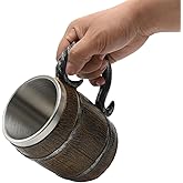 Large Viking Cup Wood Style Beer Stein with Handle, Retro Resin Whiskey Beer Mug, Bar Restaurant Renaissance Accessories, Bar Restaurant Renaissance Accessories(Vintage)
