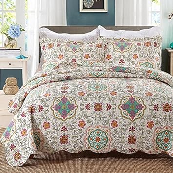 Beddingleer Tagesdecke Patchwork Baumwolle Tagesdecken Bettuberwurf Gesteppt 230 X 250 Cm 3 Teilig Fur Doppelbett Sofa Im Marokko Stil Amazon De Kuche Haushalt