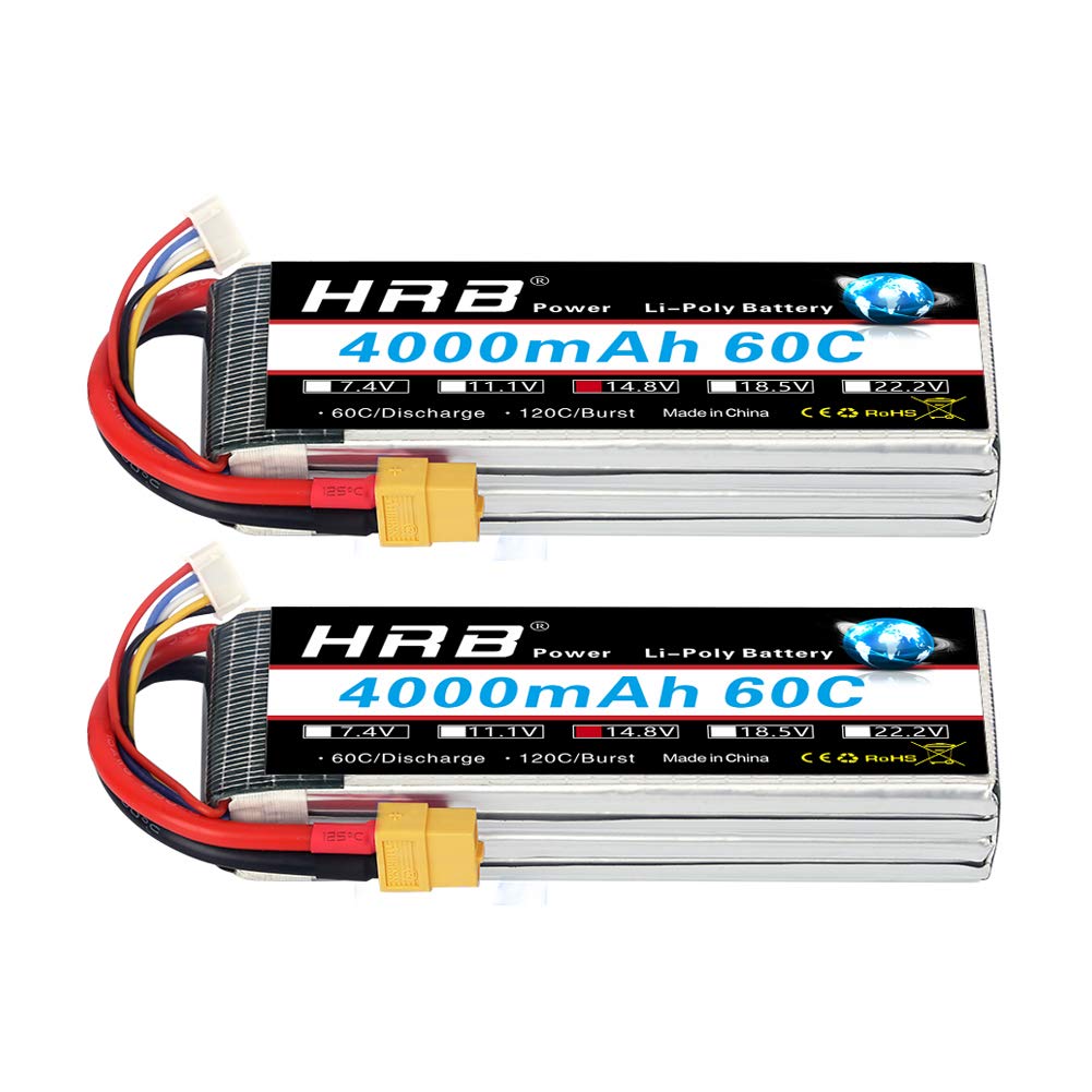 HRB 2pcs 4S 14.8V 4000mAh 60C Lipo Battery with XT60 Plug for RC Helicopter Aeroplane Car Boat Truck