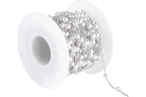 UMAOKANG 32.8 Feet Chains Link Silver Imitation Pearl Beading Chain Roll Copper Necklace Chain Bulk with Spool for Craft DIY Bracelet Necklace Jewelry Making
