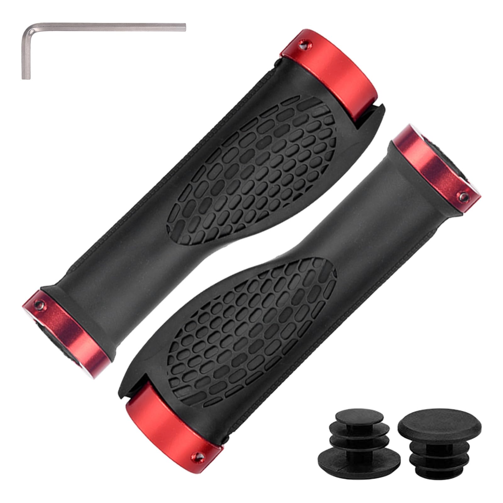YMWALK Kids Bike Handlebar Grips - Non-Slip Rubber Handle Grips with Double Lock, Cycle Alloy Handlebar Protector for MTB Mountain Bikes Scooters (Red)