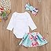 Newborn Baby Girls Floral Heart Peach Print Romper Long Pants with Bowknot Headband Outfit Set (6-12 Months, Short Skirt)
