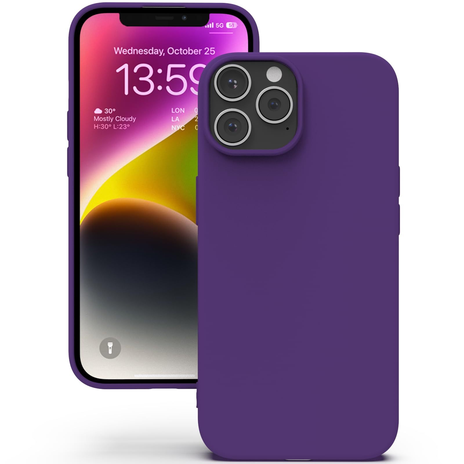 YATWIN Silicone Case for iPhone 13 Pro, Soft-Touch, Shockproof, DustProof, Antiskid Full Body Armour Phone Cover for Apple iPhone 13 Pro - Purple