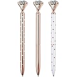 ZZTX 3PCS Big Crystal Diamond Ballpoint Pen Bling Metal Ballpoint Pen Office Supplies, Rose Gold/White With Rose Polka Dots/R