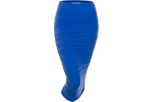 DOUBLJU Slim Fit Ruched Pencil Skirts for Women High Waisted Elastic Band Bodycon Shirring Skirt with Plus Size, Maxi Length