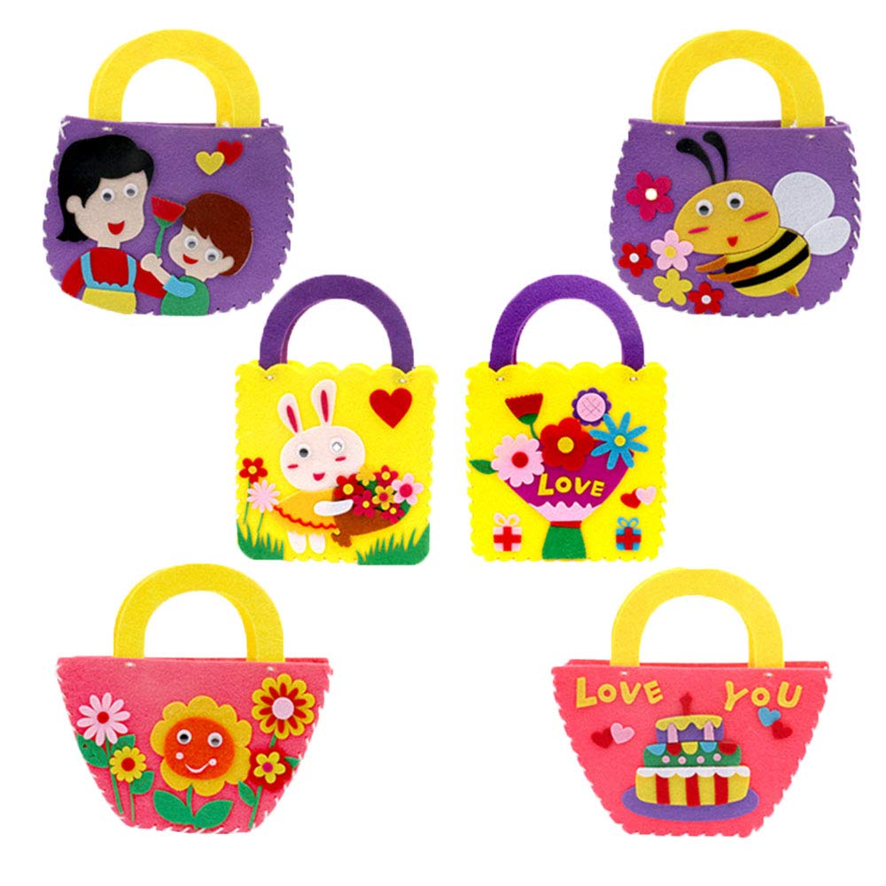 Sewing Kit of Girls Handbag, 6 Pieces DIY Children Lovely Sewing Crafts Handbag, Children Lovely Sewing Crafts, Felt Fabric Sewing Gifts, for Boy and Girls Children Beginner Fabric Crafts Gift