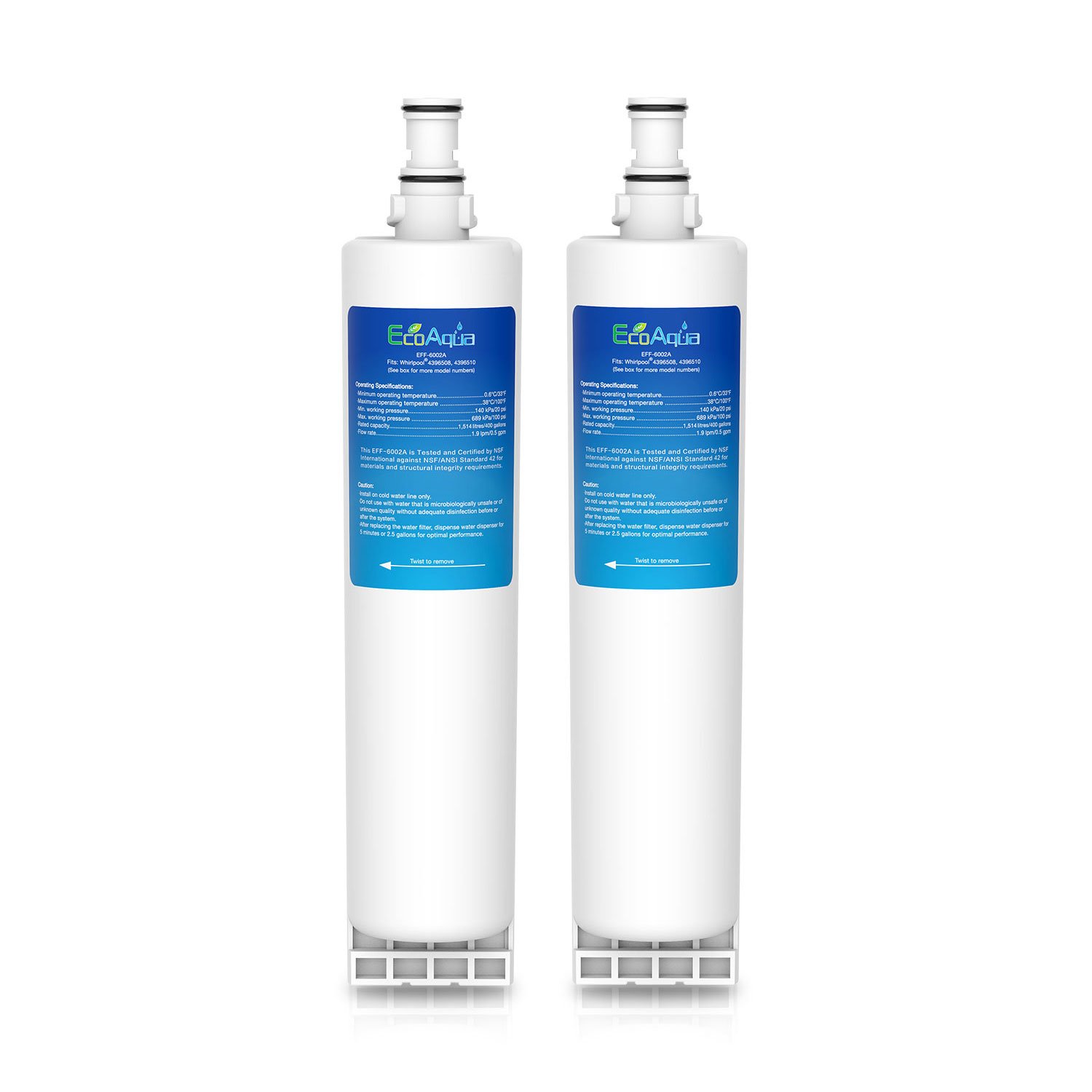 EcoAqua EFF-6002A Fridge Water Refrigerator Filter Compatible with Whirlpool 4396508, SBS002; Hotpoint 46195027119, 481248088024, MSZ7 / MSZ8 Series, 4392857, 4392922, MSZ822DFHA, MSZ902DFHA, MSZ926DFHA (2)