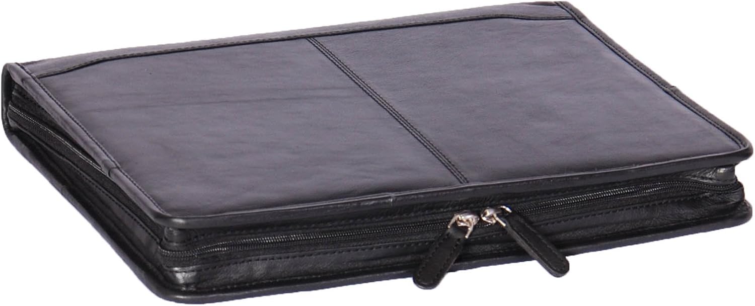 TASSIA A4 Zipped Leather Portfolio Folder - Business Document Case & Underarm Bag