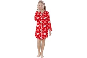Schbbbta Girls Long Sleeve Satin Nightshirt Dress Button Down Nightgown Silky Sleepwear