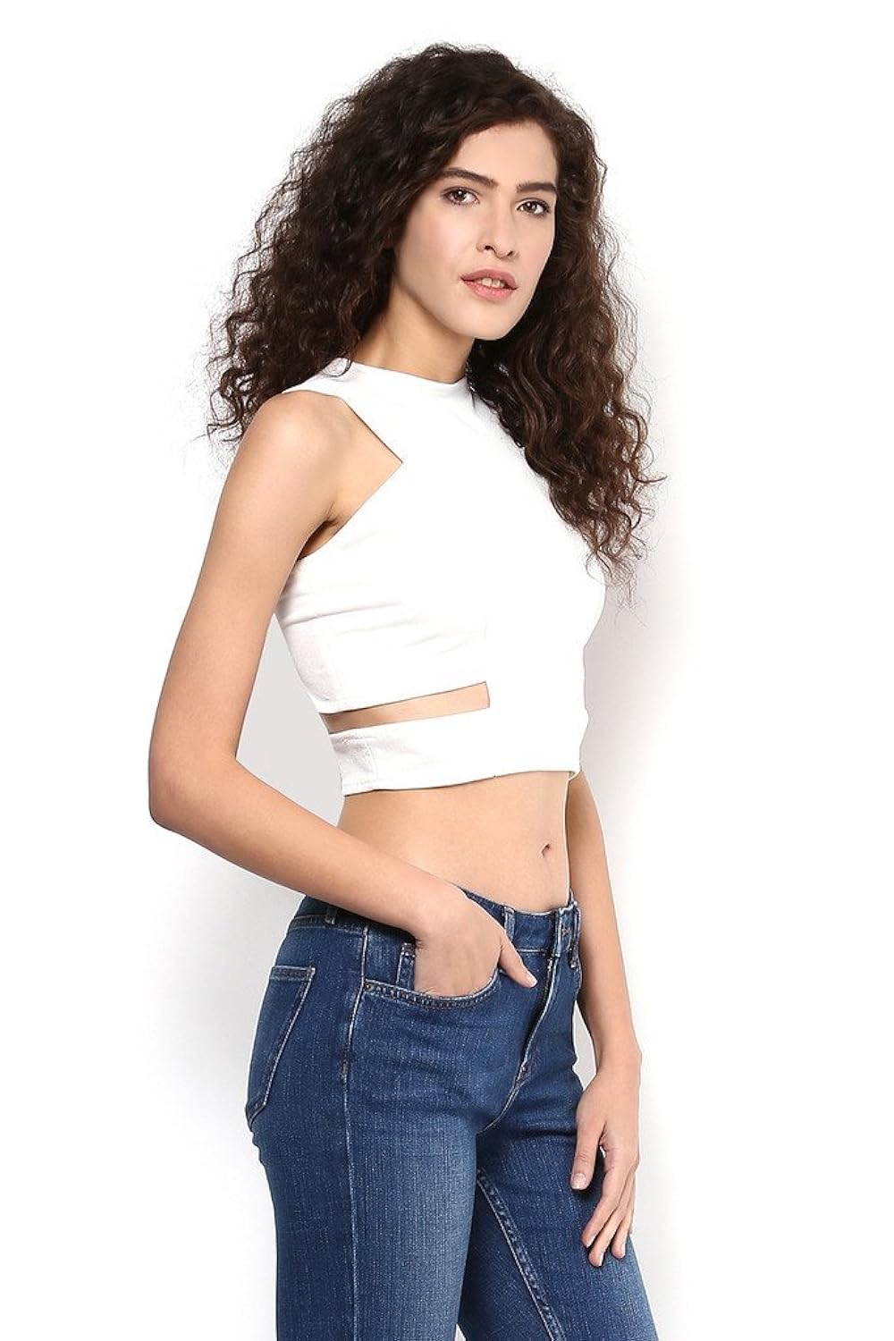 martini women white stretchable crop top