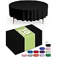 Pureegg Plastic Table Cloth Disposable - 10 Pack, Disposable Table Cloths for Parties, Weddings, Decorative Round Tablecloths, 84'' Black Plastic Tablecloth, Leakproof & Sturdy, Black