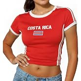 Colombia jersey Women Mexico Crop Baby Tee Summer Going Out Streetwear | IDEWO,Slim Fit,Flag Embroidered,Short Sleeve,Y2k Streetwear Style,Football Casual outfit