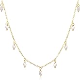 ZNBOH Pearl Necklaces for Women 14k Gold Plated Dainty Choker Layered Pearls Pendant Necklace for Girls Cute Simple Faux Pearl Necklace Trendy Thin Small Drop Chain Wedding Prom Bridal Jewelry Gift