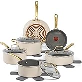 T-fal Preserve Ceramic, Non stick Cookware Set 13-Piece, Oven & Broiler Safe up to 350°F, Includes Stockpot, Saucepans, Frying Pans, Protectors, Pots and Pans, Beige