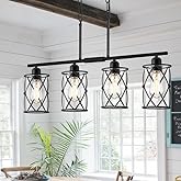 Osimir 4-Light Kitchen Island Lighting, Modern Black Dining Room Light Fixtures with Clear Glass, Farmhouse Industrial Linear