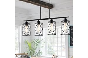 Osimir 4-Light Kitchen Island Lighting, Modern Black Dining Room Light Fixtures with Clear Glass, Farmhouse Industrial Linear Chandelier Pendant Light with Adjustable Chain, CH9176BK-4IS