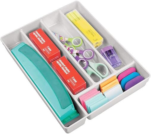 Mdesign Rangement Pour Tiroir Pour Le Bureau Antiderapant Range Couvert Avec Cinq Compartiments Organisateur De Tiroir Pour Stylos Gomme Et Autres Accessoires De Bureau Gris Clair Amazon Fr Cuisine Maison