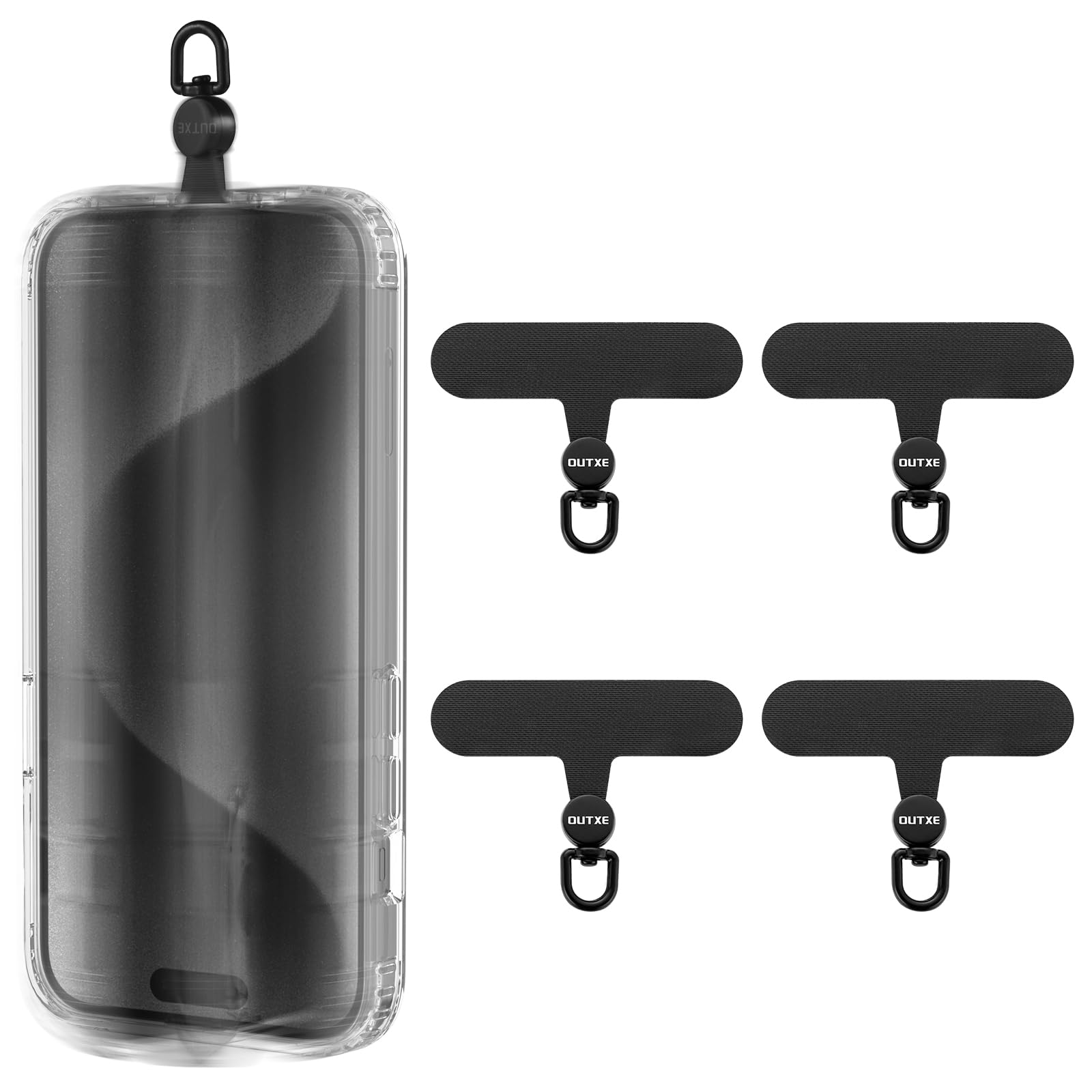 Photo 1 of OUTXE Phone Tether Tab Rotatable 360°, 4 Pack Phone Lanyard Patch for Phone Strap Compatible iPhone & Other Cell Phone (Black)