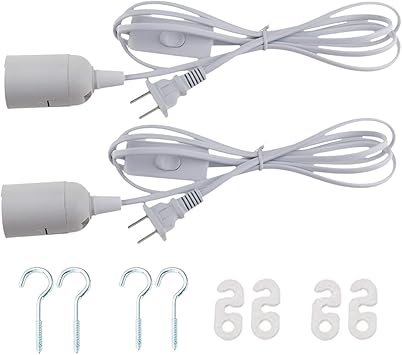 rextin 2 pcs e26 e27 led light socket 5 9ft extension cord with on off switch and us ac power plug bulb socket for pendant lighting bulb lamp 2pcs