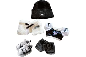 CALEMBOU 20cm Plush Doll Clothes Set, Kpop Doll Outfit Plush Coat Pants Shoes for 8 inch Plush Doll Soft Stuffed Animal, Dress-Up Play (Mechanical Vest Four pcs)