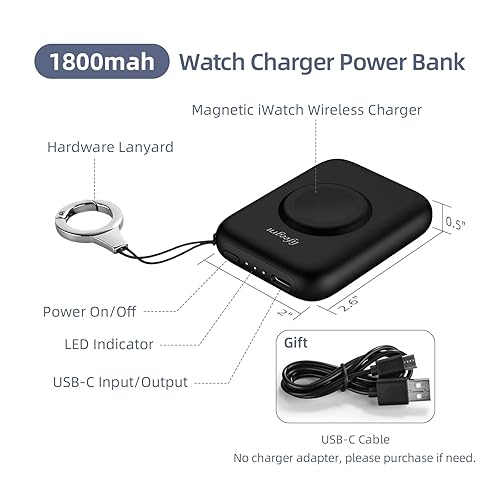 lifeegrn Portable Watch Charger for Apple Watch, 1800mAh Wireless