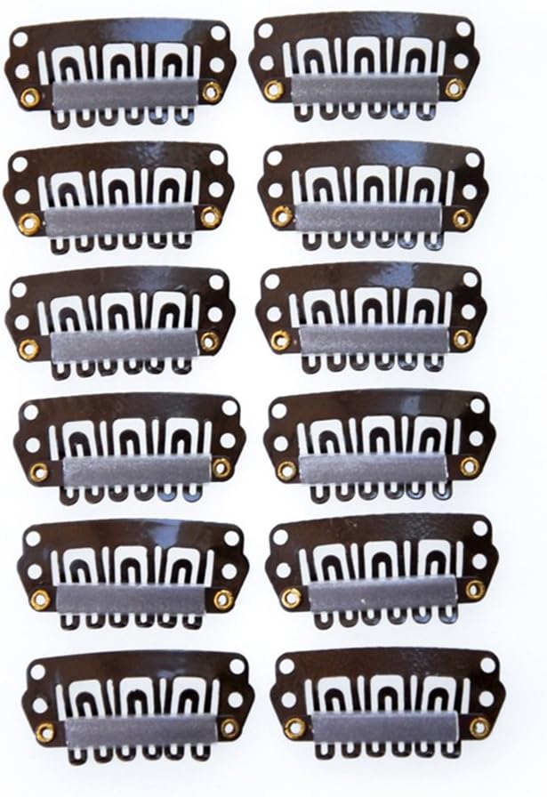 YONNA 12pcs U Shape Iron Snap Clips For Feather Hair Extensions Wigs Weft Brown Color