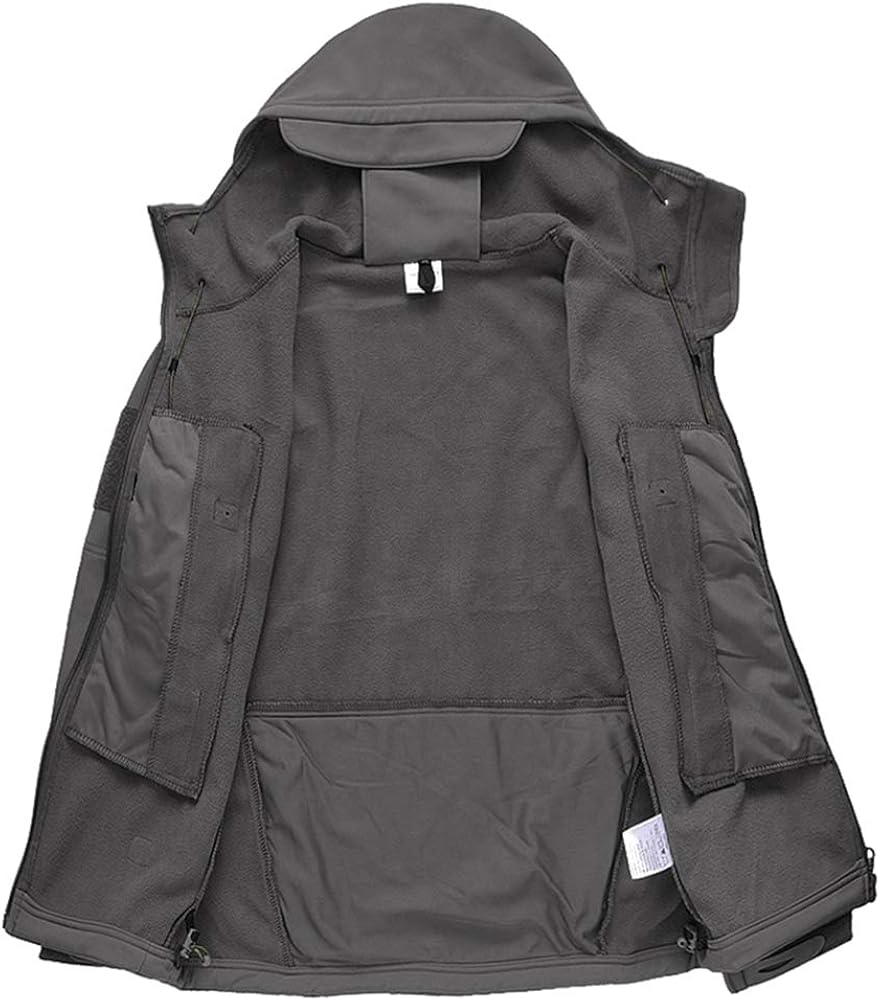 CARWORNIC Men's Outdoor Waterproof Soft Shell Hooded Tactical Jacket Warm Fleece Military Hiking Jacket: Clothing