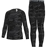LANBAOSI Youth Boys Long Sleeve Compression Shirt Leggings Football Thermal Tops Tights Base Layer Set Athletic Undershirt