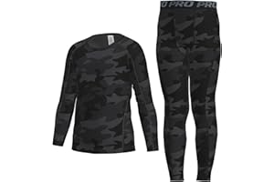 LANBAOSI Youth Boys Long Sleeve Compression Shirt Leggings Football Thermal Tops Tights Base Layer Set Athletic Undershirt