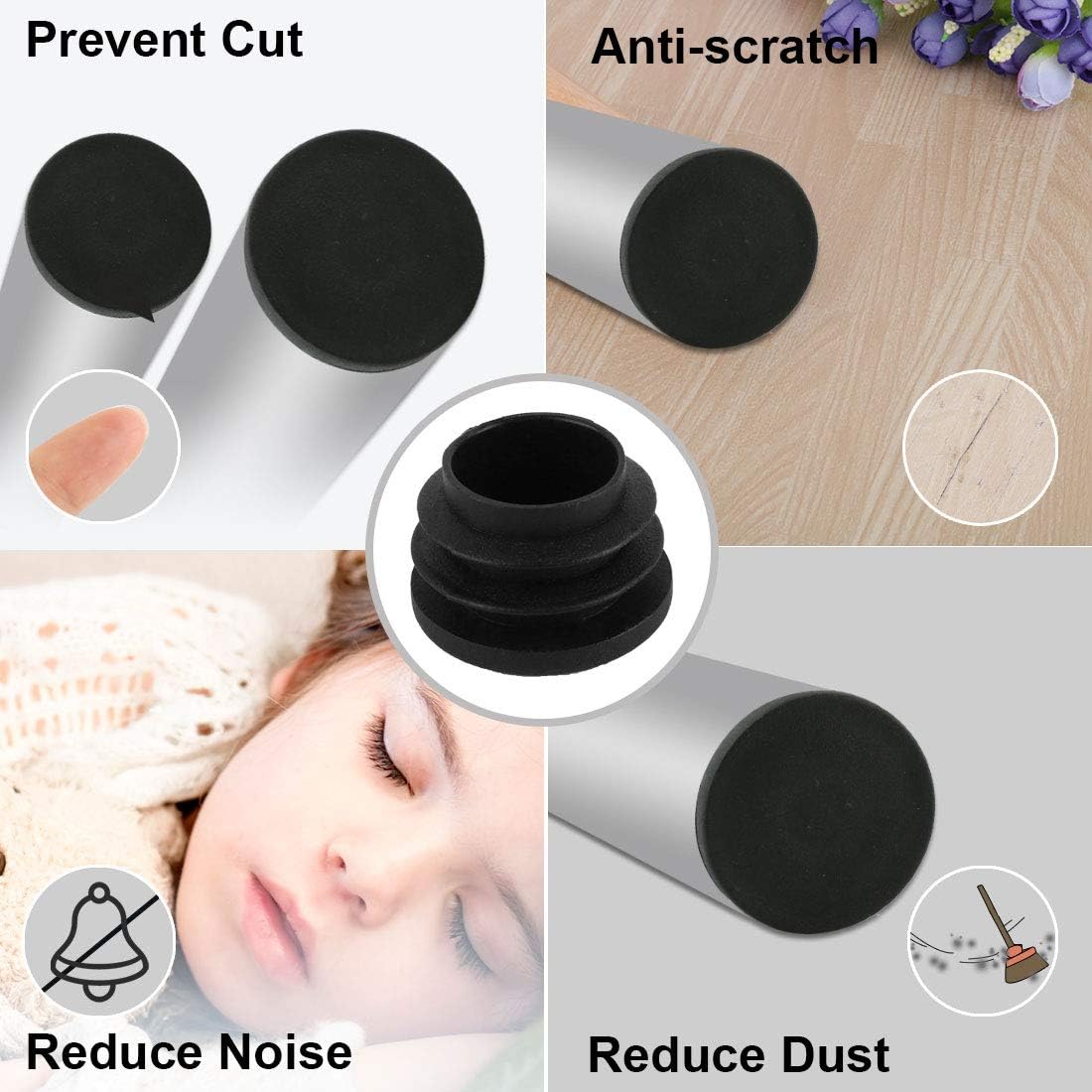 Sourcingmap Black Plastic 25mm Dia Blanking End Cap Round Pipe Tube Insert 18pcs - Image 5