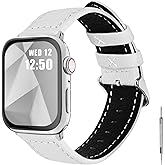 Fullmosa Compatible with Apple Watch Band Leather 49mm 46mm 45mm 44mm 42mm 41mm 40mm 38mm for iWatch Series 11/10/9/8/7/6/5/4/3/2/1, Ultra3/2/1, SE3/2/1, White + silver buckle