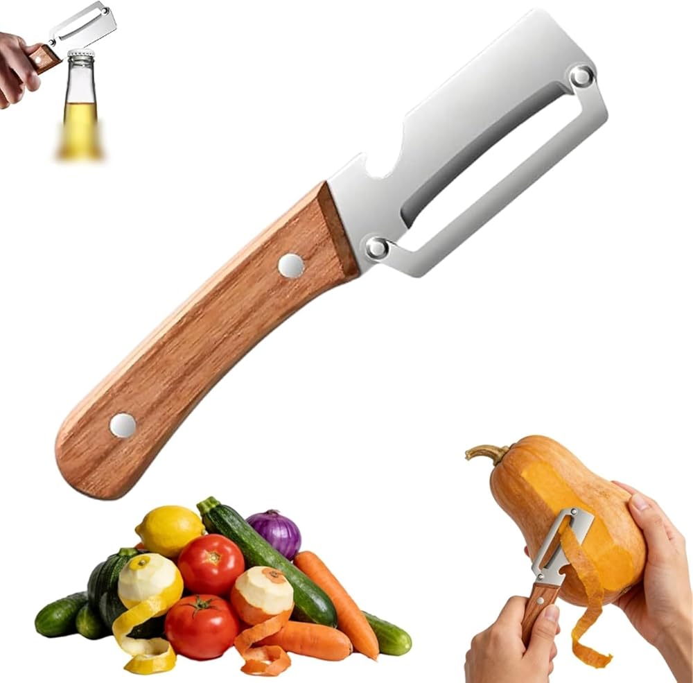 2 in 1 Premium Vegetable Peeler with Handle and Bottle Opener Stainless Steel Blade Kitchen Tool for Fruit Apple Potato Pumpk