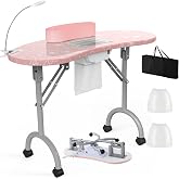 WELLHUT Nail Tech Table Vented Manicure Table w/LED Lamp, Dust Collector, Carry Bag &amp; Soft Cushion, Portable Nail Tables w/Universal Mute Wheels for Nail Lovers Home Spa Beauty Salon