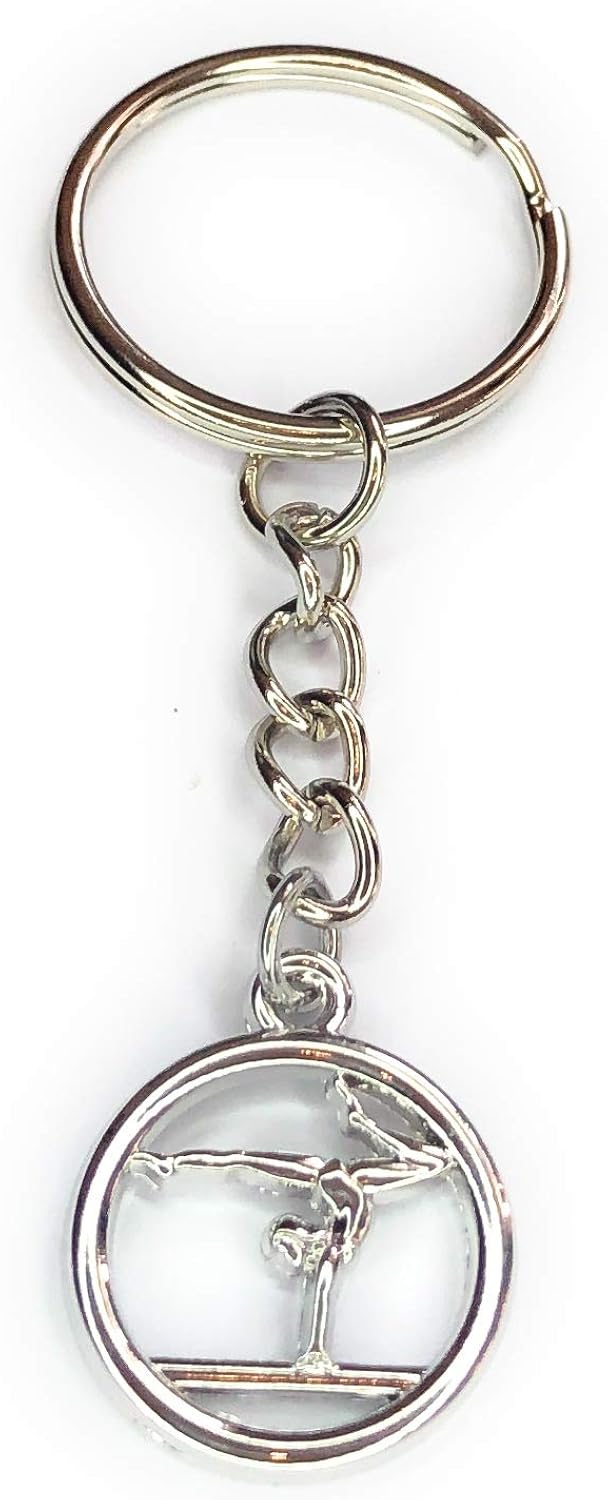 FizzyButton Gifts Beam Artistic Gymnast Charm Keyring Key Ring with Silver Tone Keychain