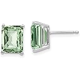 14k White Gold Stud Earrings for Women with Emerald Cut Green Quartz in Classic Four Prong Setting, Minimalist Green Gemstone Jewelry, Lightweight Fine Gold Studs, Elegant Everyday Earrings 9x7 mm