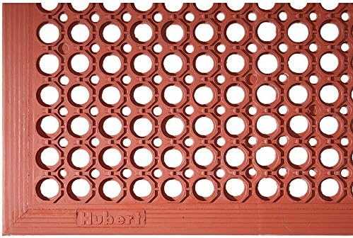 HUBERT® Anti-Fatigue Drainage Mat with Holes Red Rubber Grease-Resistant - 5'L x 3'W x 1/2"H