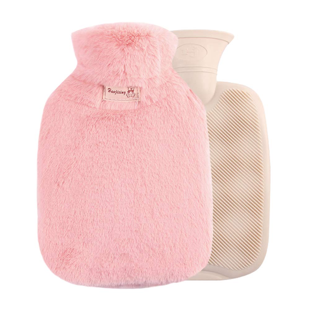 Aidier Hot Water Bottle with Fleece Cover 1 L Winter Rubber Hot Water Bag for Relief, Neck and Shoulders, Feet Warmer, Menstrual Cramps
